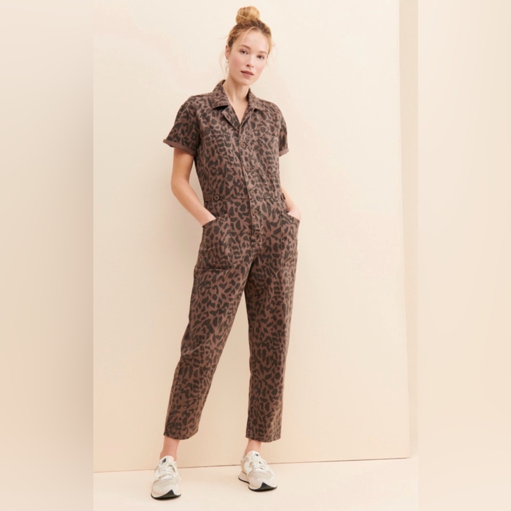 Pistola Leopard Print Utility Jumpsuit XS Brown Animal Denim Retail $198